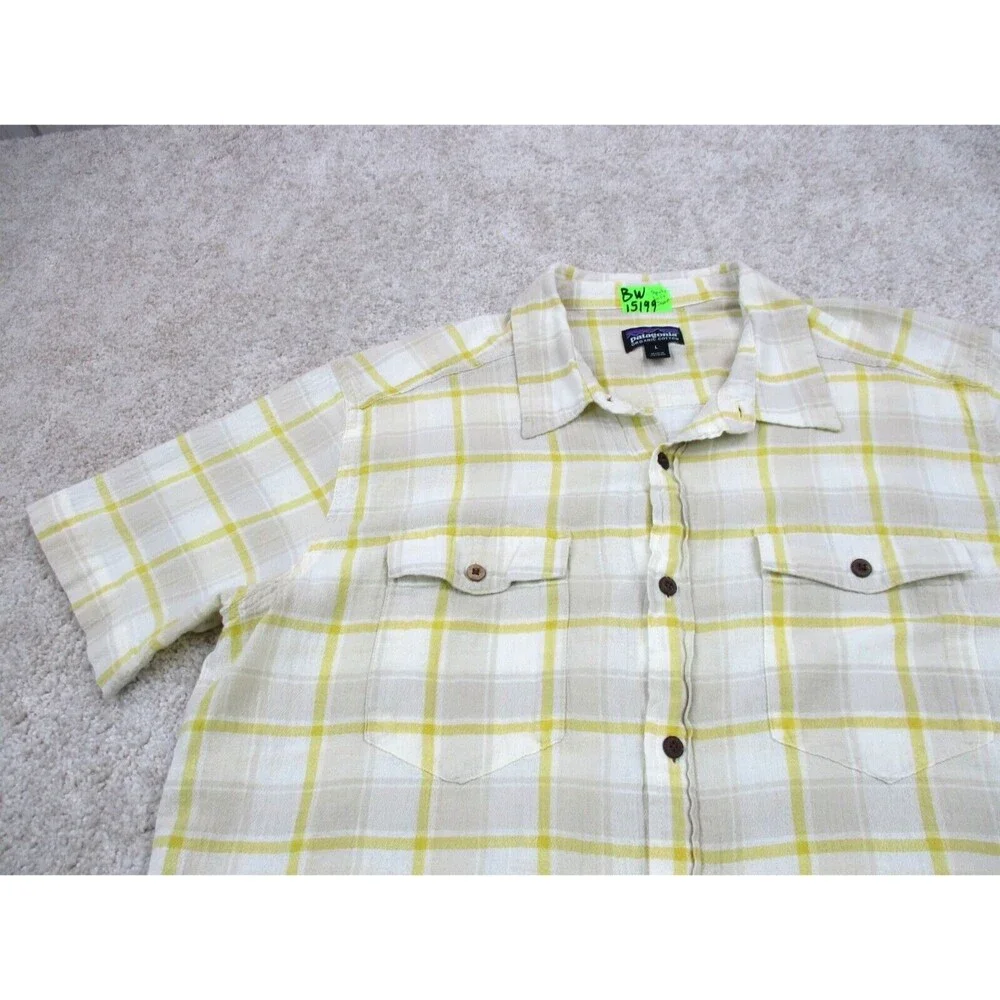 Patagonia Shirt Men Large White Yellow Plaid Steersman Hiking Casual Button Up * - Picture 4 of 14